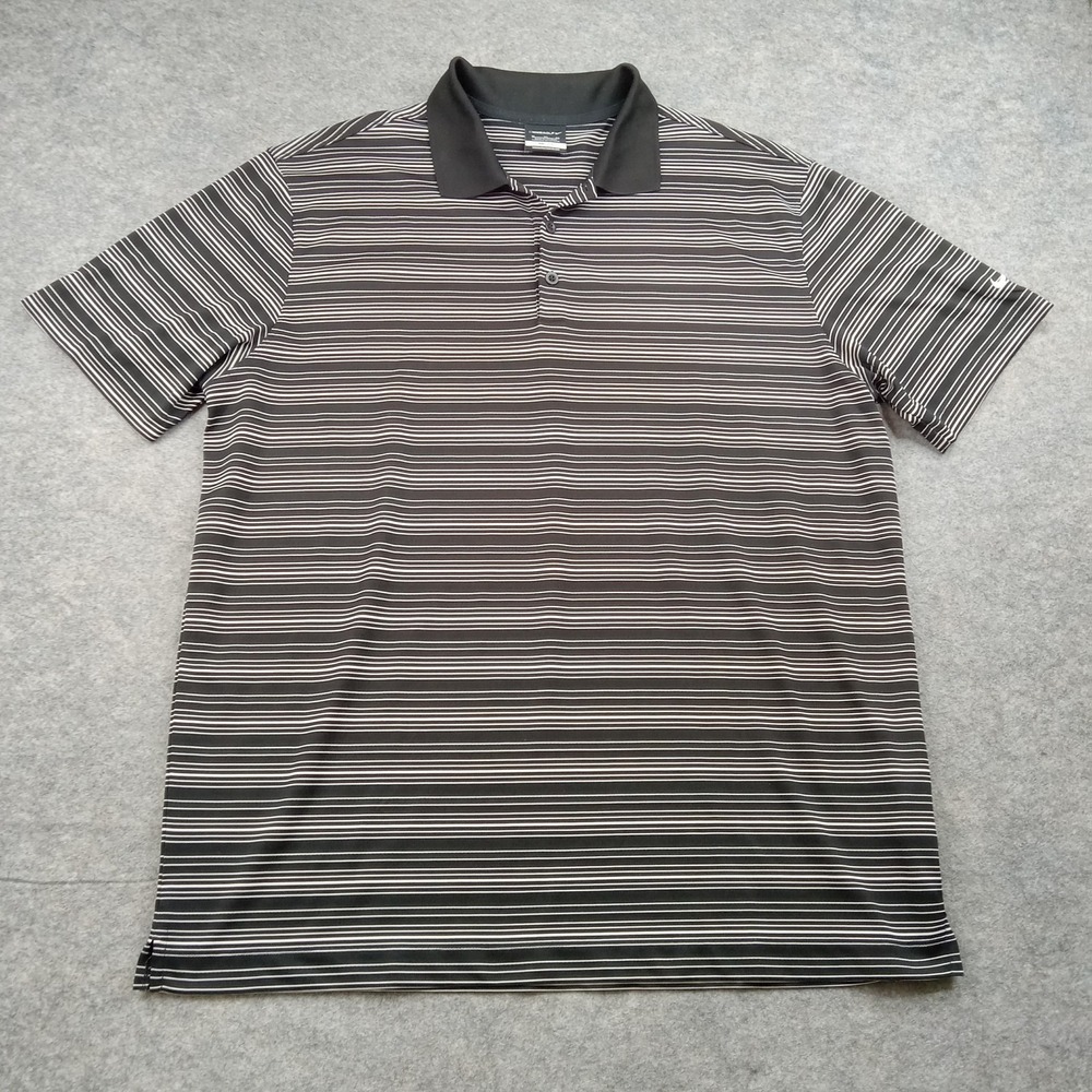 Nike Golf Polo Shirt Mens XL Extra Large Black Gray Striped Dri-FIT Performance